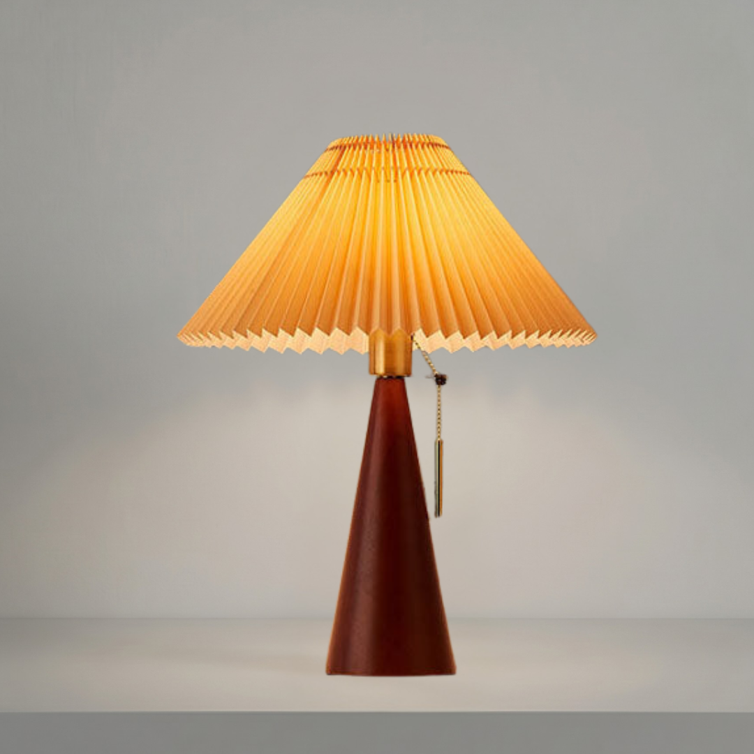 Japanese Table Lamp – Wooden Bedside Lamp with Pleated Fabric Shade