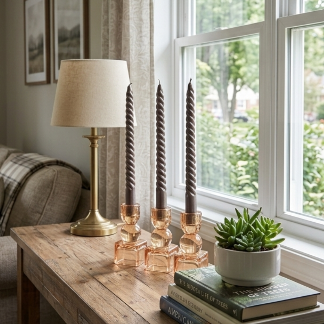 Amber Glass Candlestick Holder Set – Decorative Taper Candle Holders (3-Set)