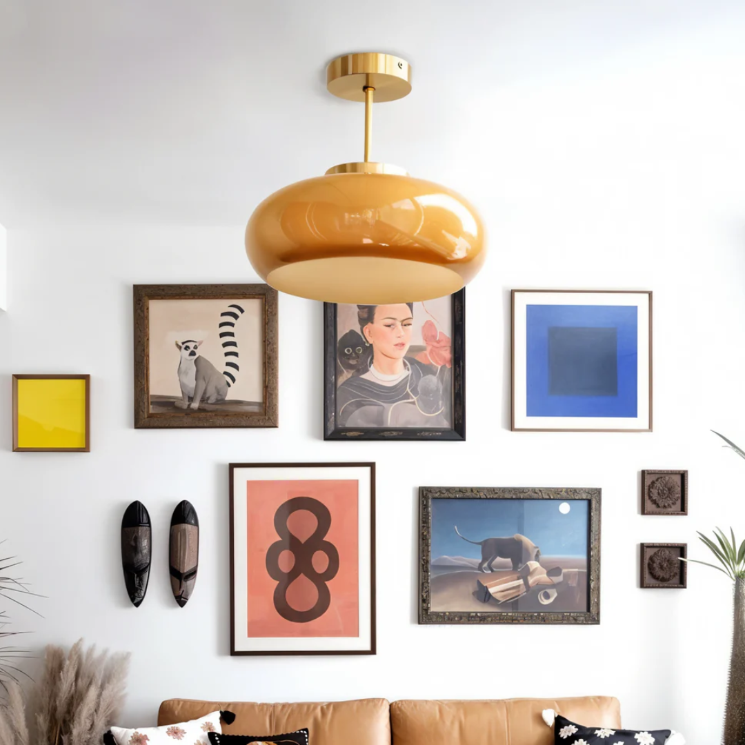 Glass Semi-Flush Mount Ceiling Light Fixture – Vintage Round Ceiling Light