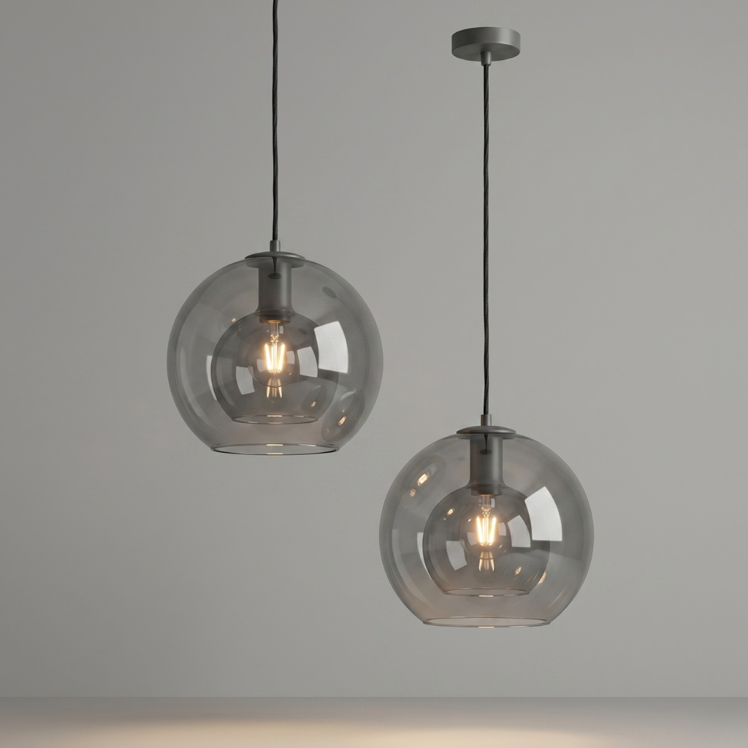 Smoked Glass Pendant Light Fixture – Modern Glass Dome Hanging Ceiling Light