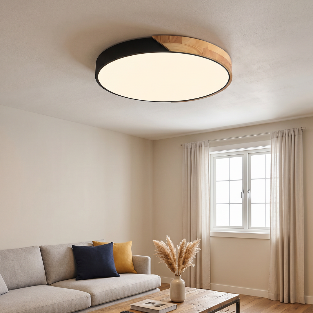 Scandinavian LED Flush Mount Ceiling Light Fixture – Modern Wood Ceiling Light