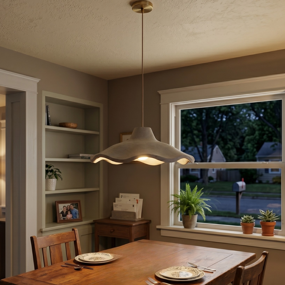 Japanese Pendant Light Fixture – Vintage Cement Flower Hanging Ceiling Light