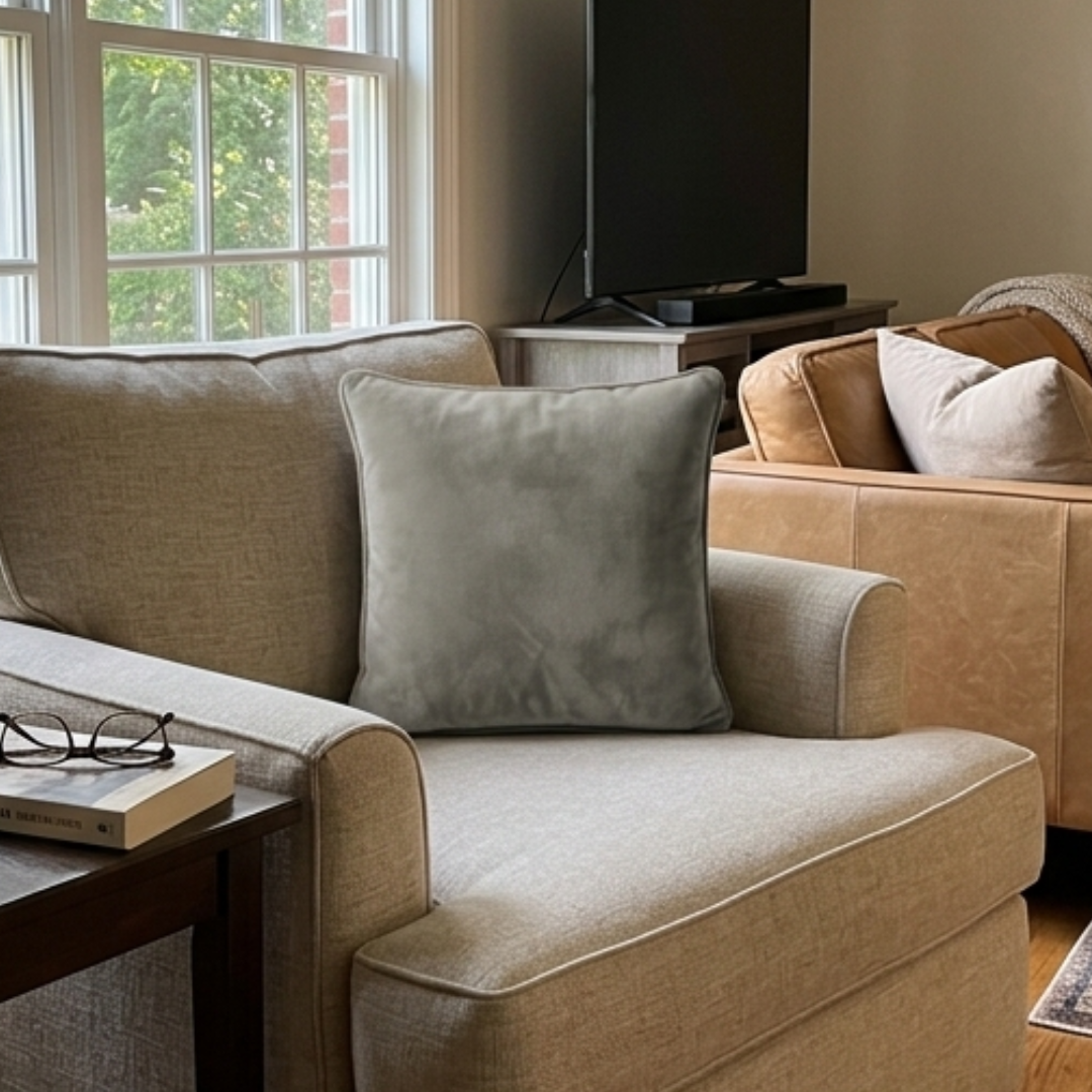 Light Gray Velvet Throw Pillow – Square Decorative Cushion