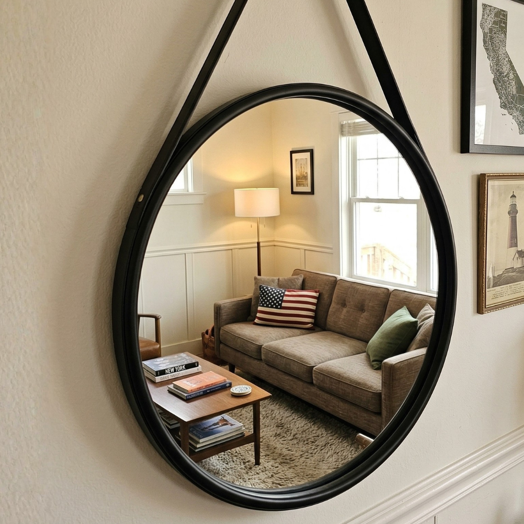Black Hanging Wall Mirror – Round Decorative Accent Mirror