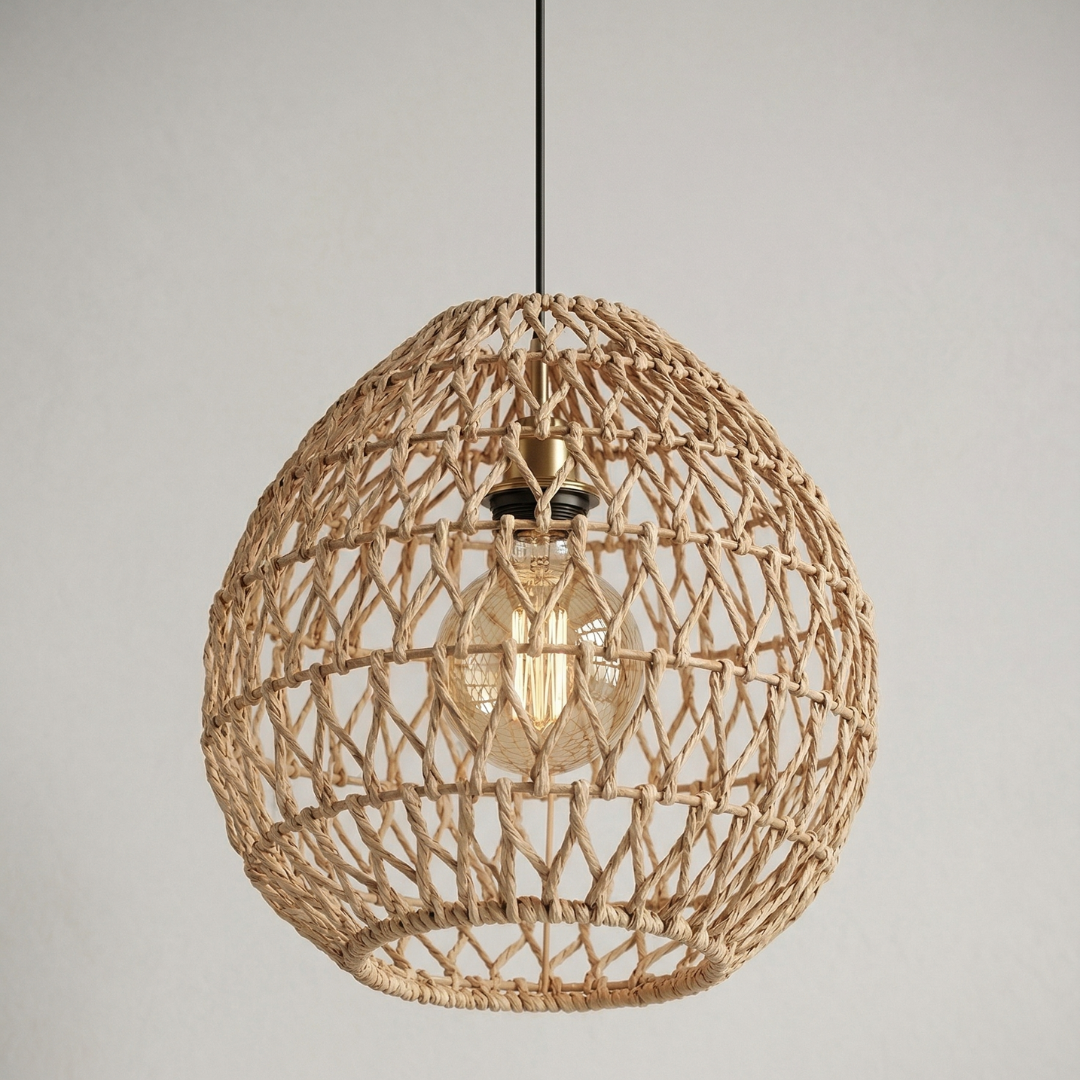 Natural Woven Pendant Light – Boho Hanging Ceiling Lamp
