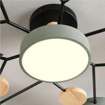 Modern LED Ceiling Light Fixture – Black Round Ceiling Light with Wood Accents