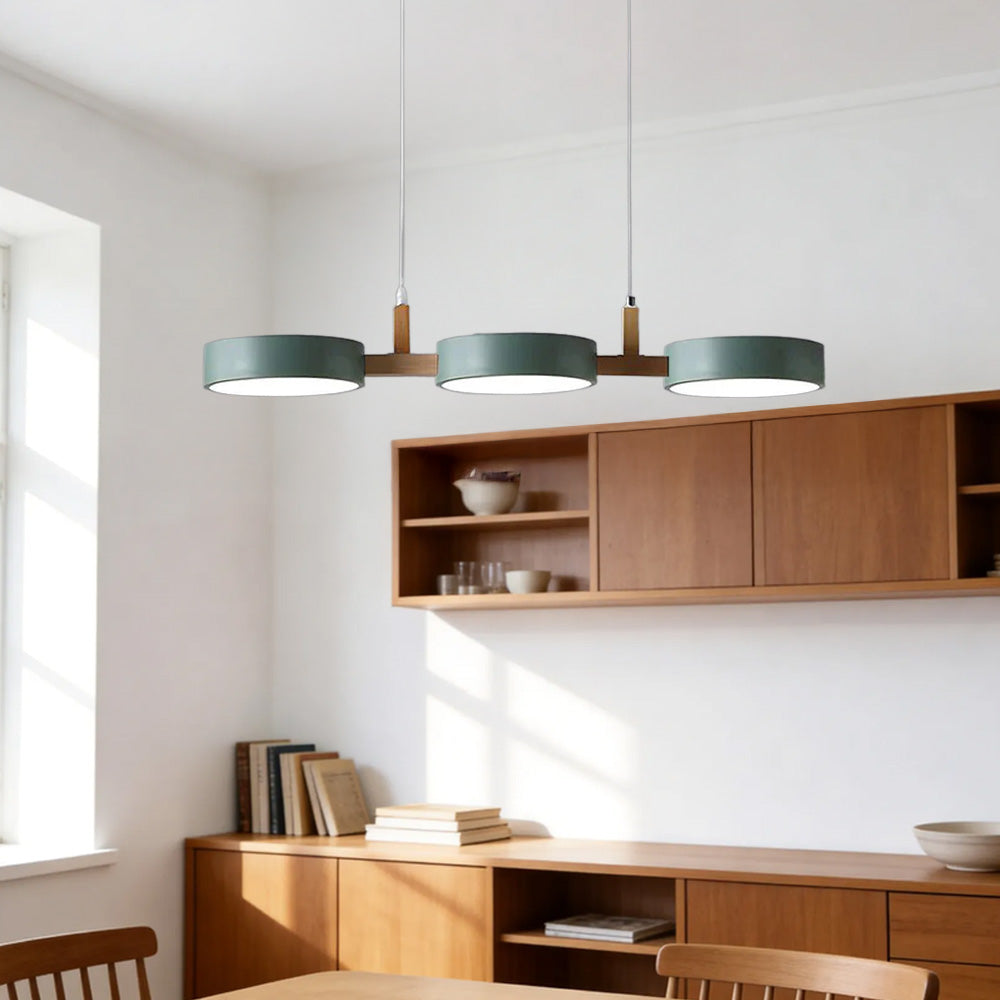 Linear Pendant Light Fixture – Modern Multi-Light LED Ceiling Light with Wood Accents