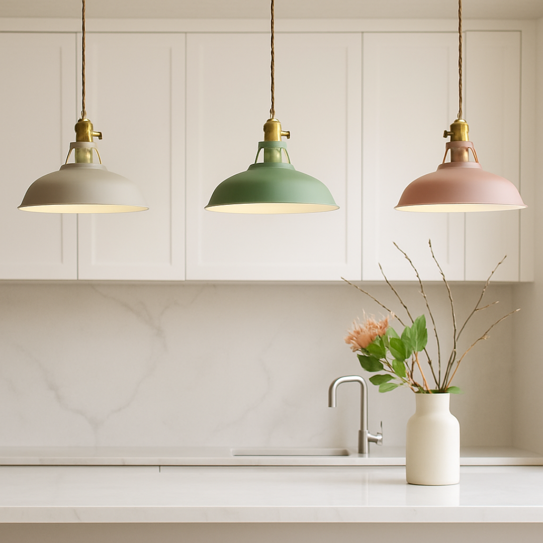 Modern Pendant Light Fixture – Colorful Metal Dome Hanging Ceiling Light