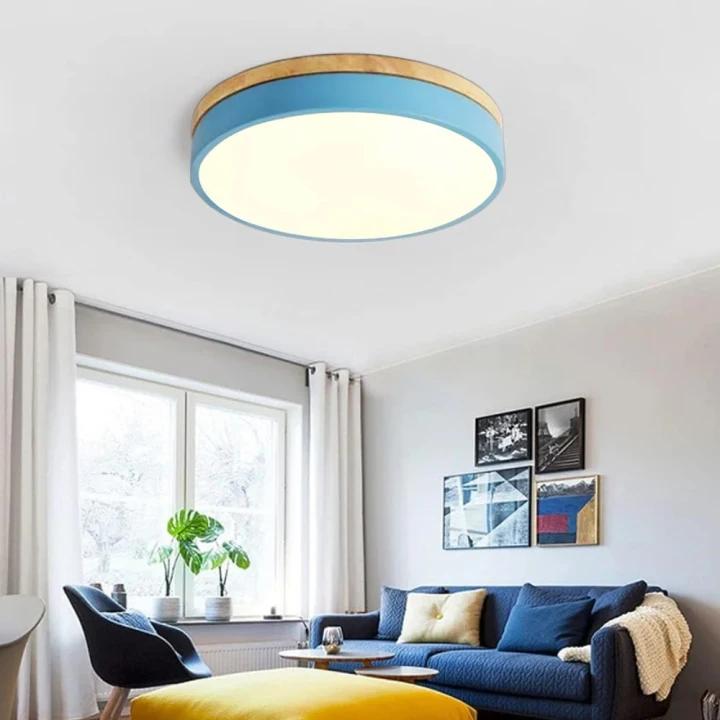 Flush Mount Ceiling Light Fixture – Round LED Ceiling Light with Wood Trim