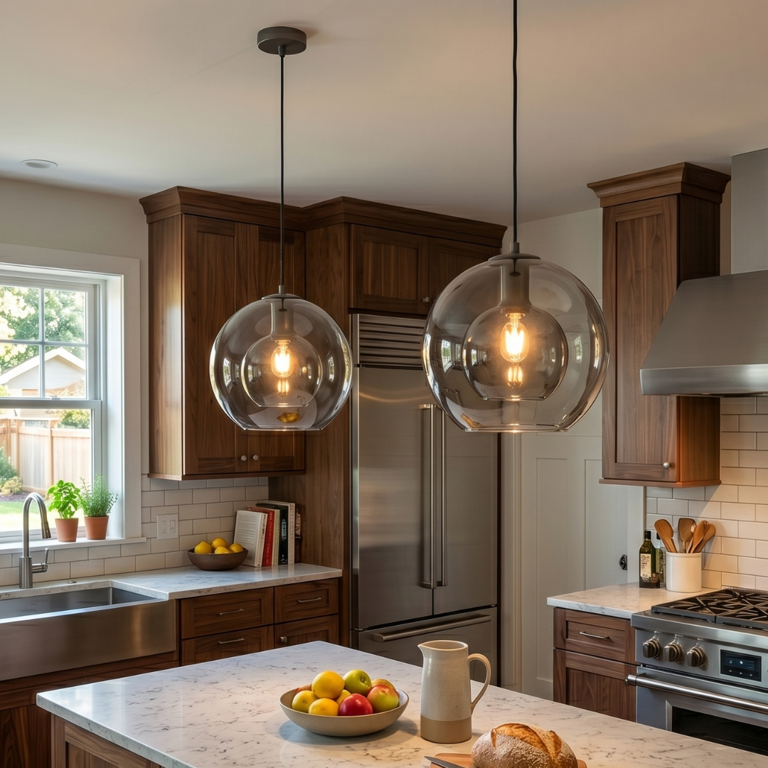 Smoked Glass Pendant Light Fixture – Modern Glass Dome Hanging Ceiling Light