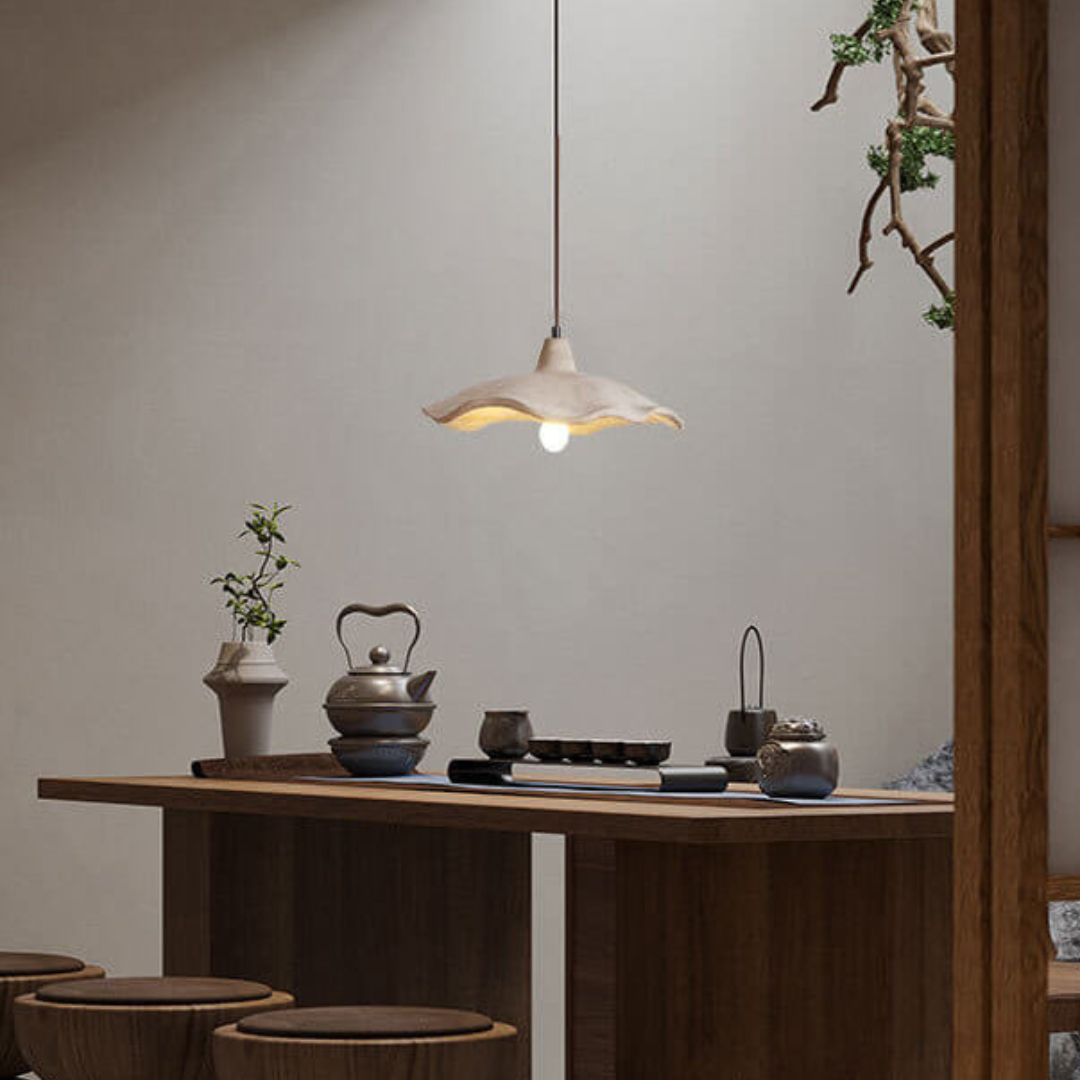 Japanese Pendant Light Fixture – Vintage Cement Flower Hanging Ceiling Light