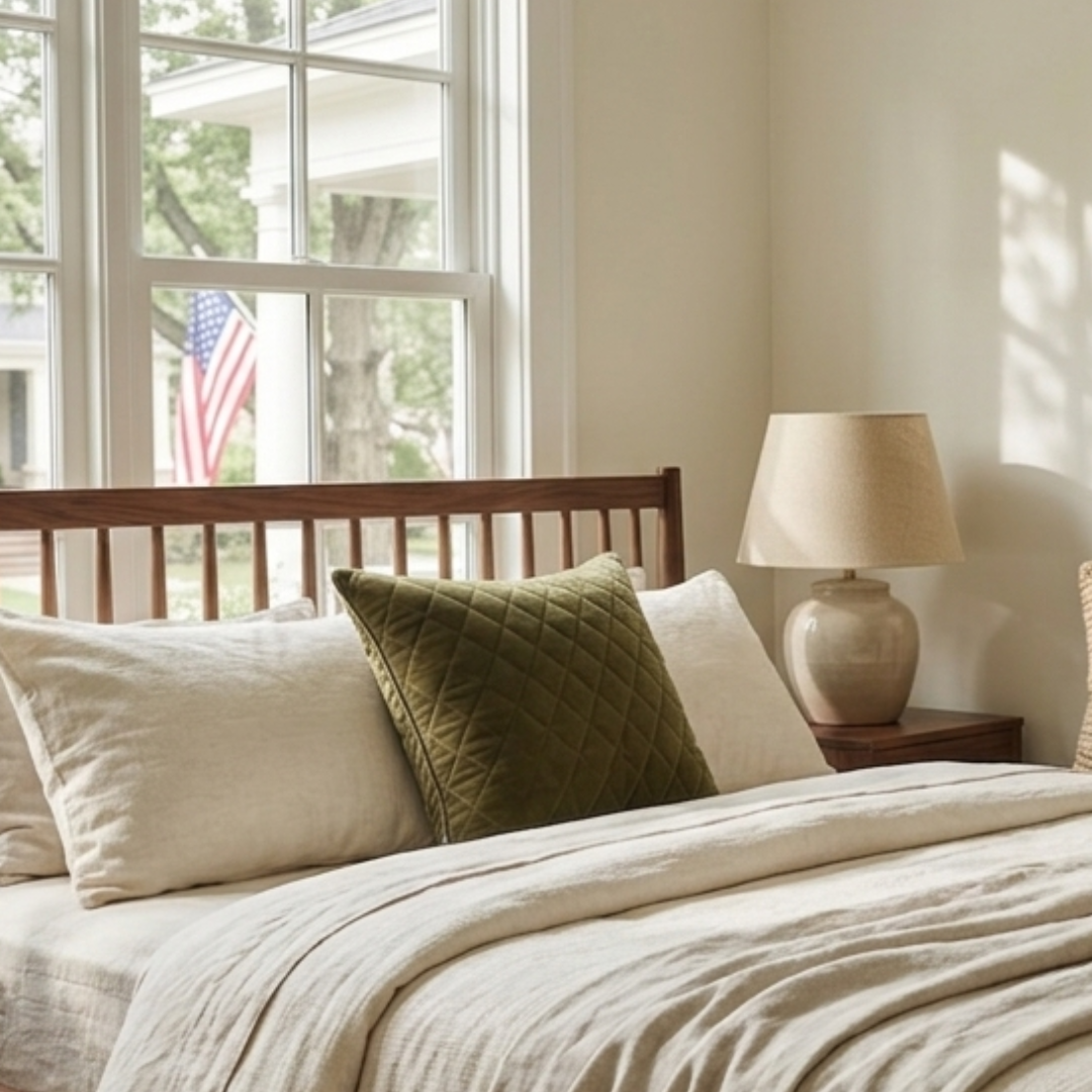 Olive Green Quilted Throw Pillow - Quilted Pillow for a Warm Modern Home