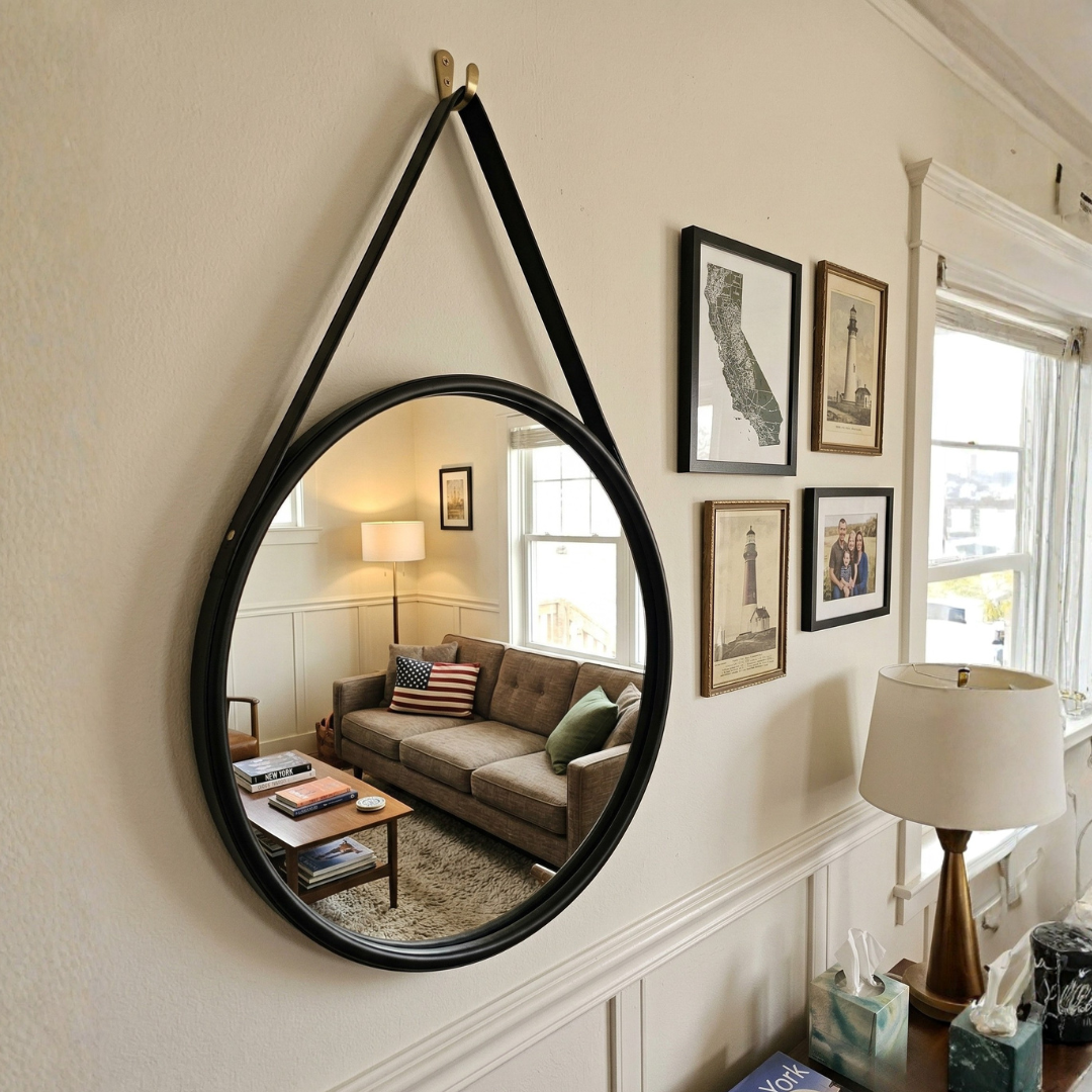 Black Hanging Wall Mirror – Round Decorative Accent Mirror