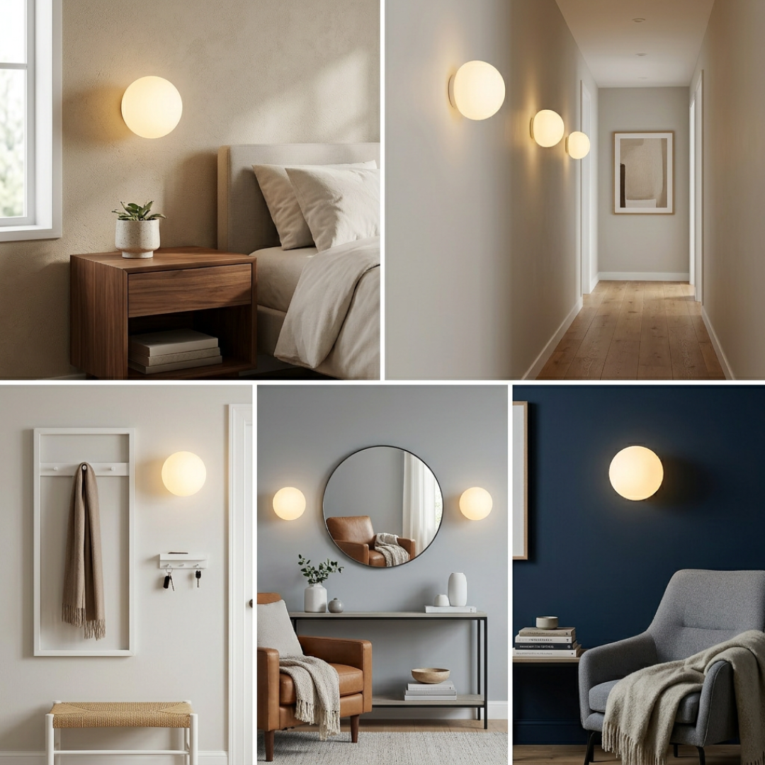 Glass Wall Sconce Light Fixture – Modern Round LED Sconce