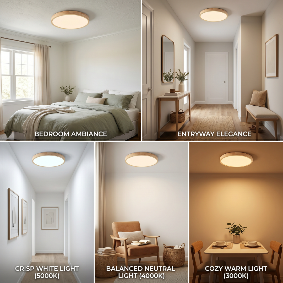 Scandinavian LED Flush Mount Ceiling Light Fixture – Ultra-Thin Solid Wood Round Ceiling Light