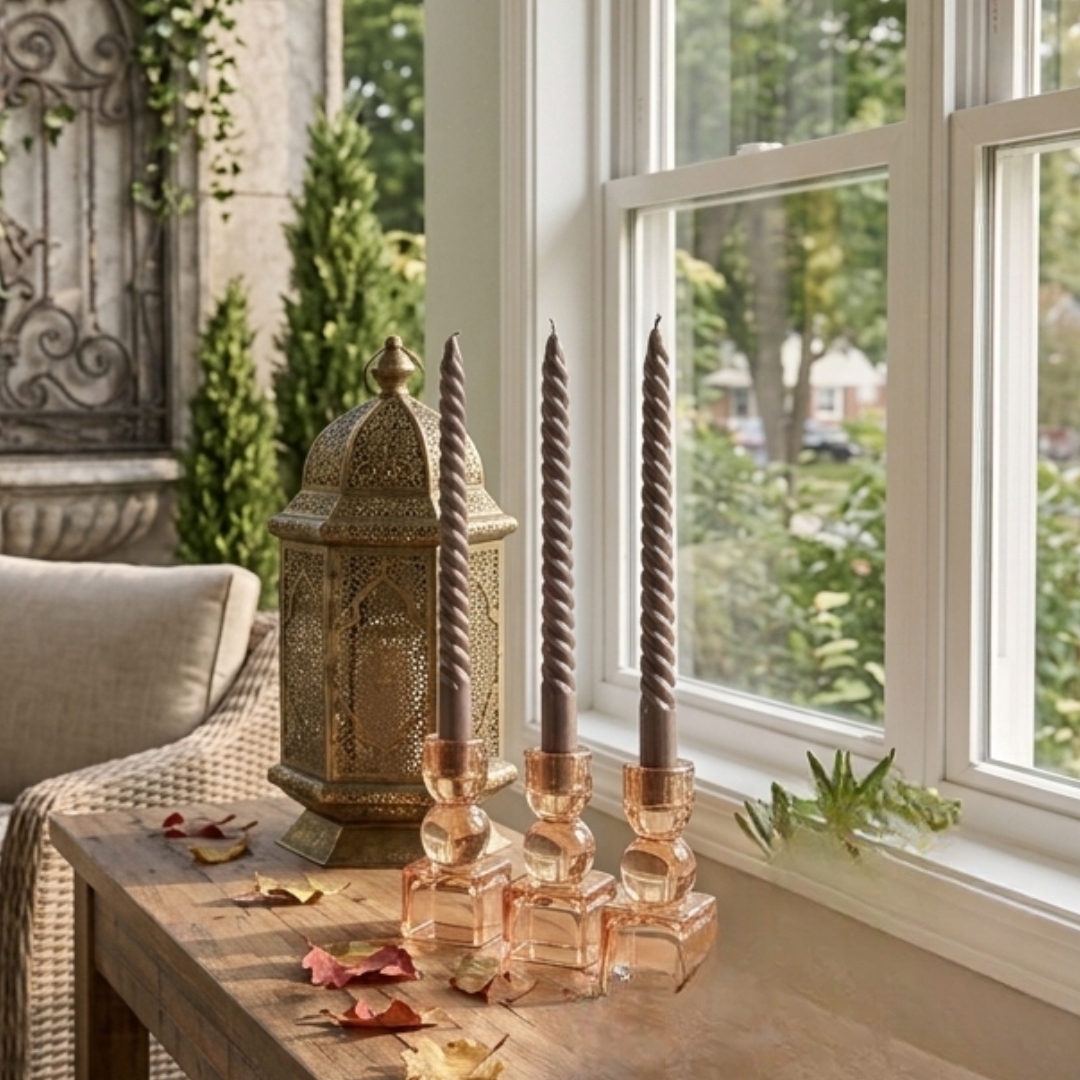 Amber Glass Candlestick Holder Set – Decorative Taper Candle Holders (3-Set)