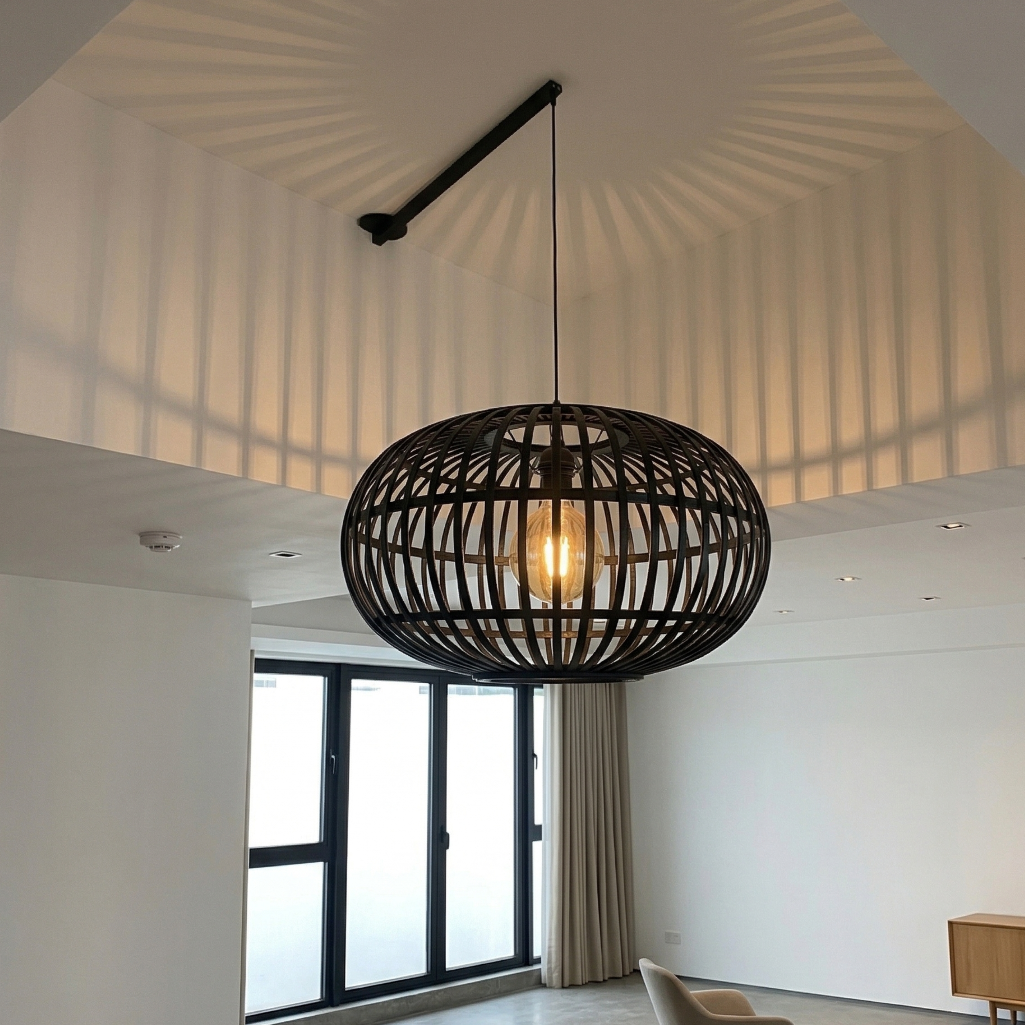 Black Open-Frame Pendant Light – Modern Hanging Ceiling Lamp