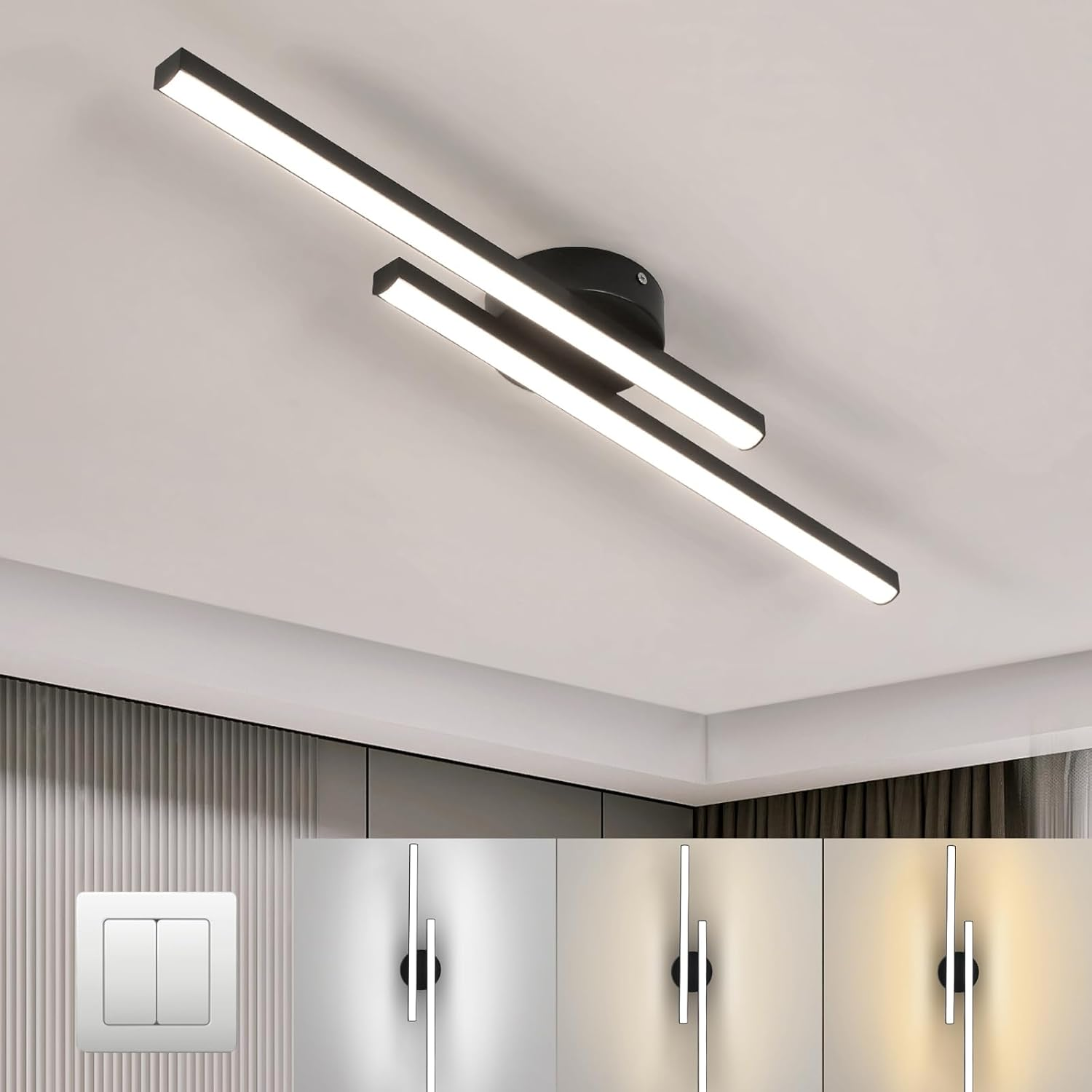 LED Ceiling Light Fixture – Modern Linear Semi-Flush Mount Ceiling Light