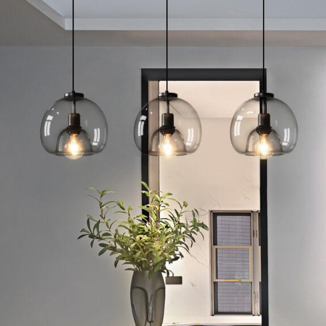 Smoked Glass Pendant Light Fixture – Modern Glass Dome Hanging Ceiling Light