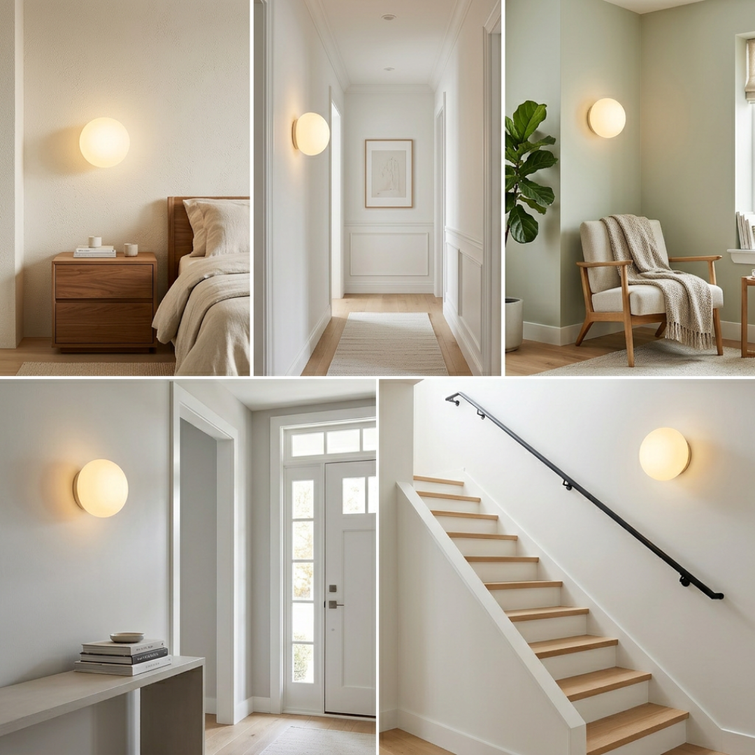 Glass Wall Sconce Light Fixture – Modern Round LED Sconce
