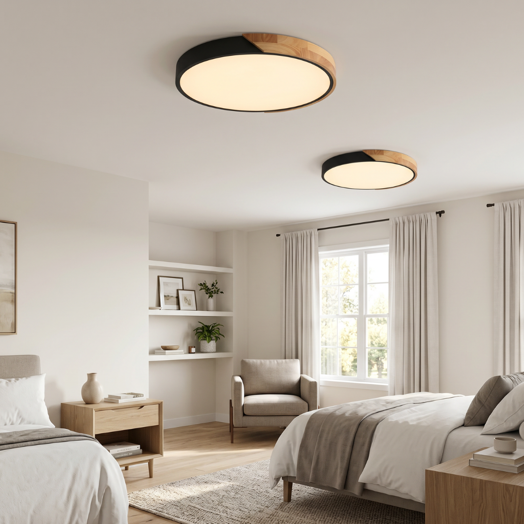 Scandinavian LED Flush Mount Ceiling Light Fixture – Modern Wood Ceiling Light