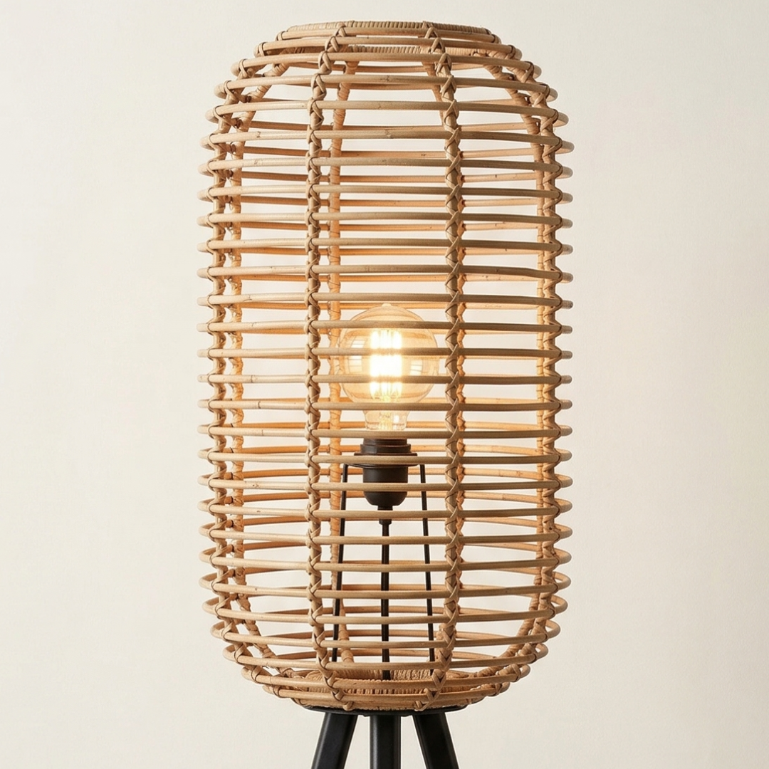 Natural Rattan Tripod Floor Lamp – Boho Standing Lamp