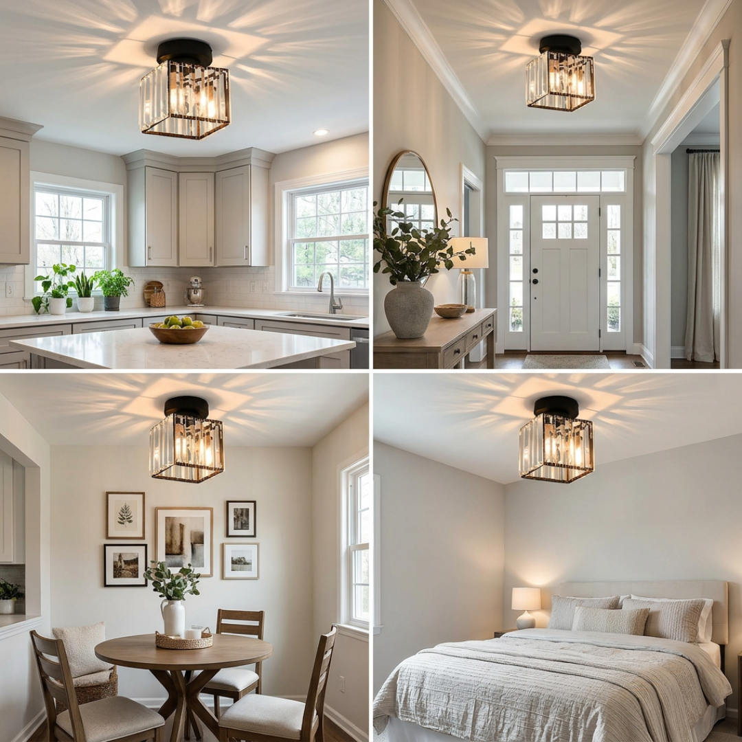 Flush Mount Ceiling Light Fixture – Modern Black Crystal Ceiling Light