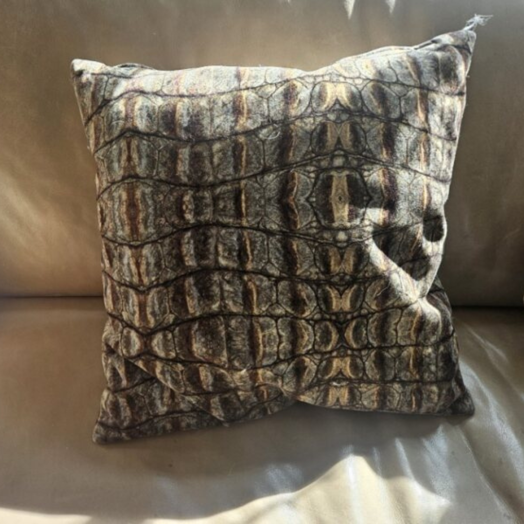 Brown Crocodile Pattern Throw Pillow – Square Decorative Cushion