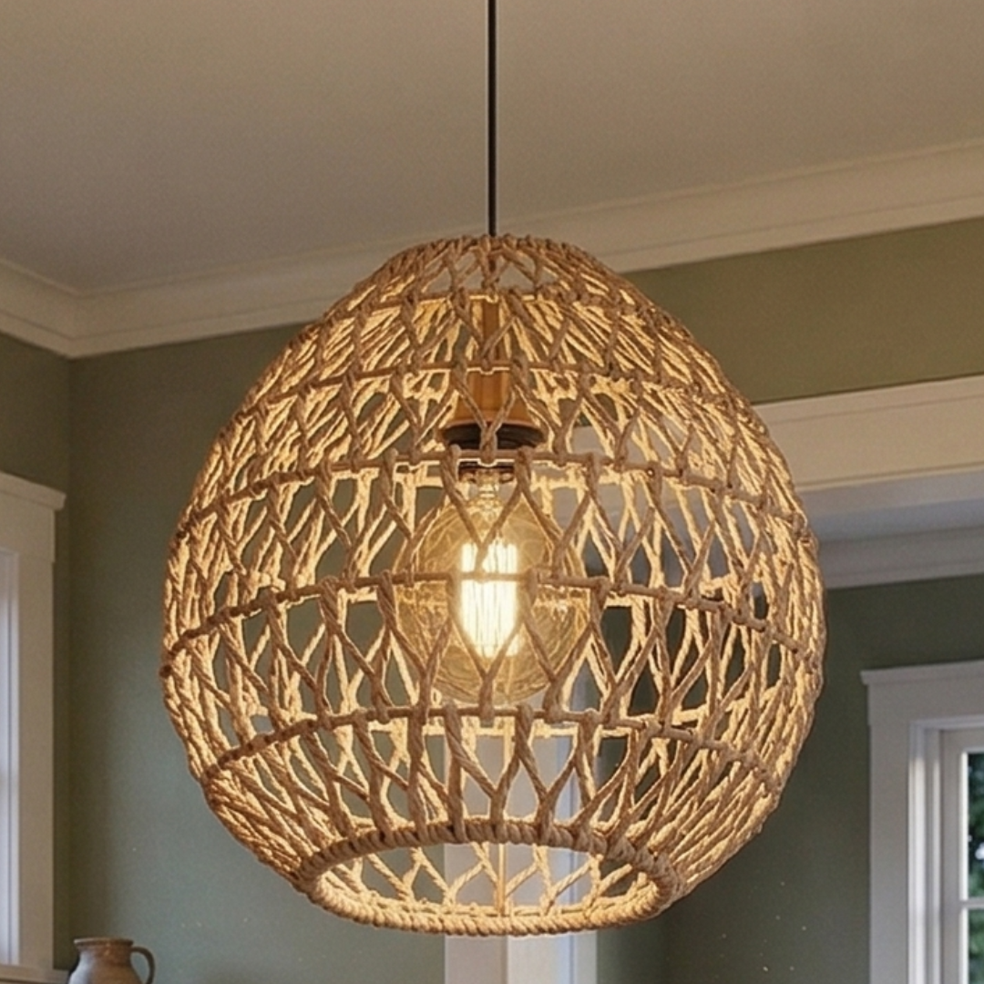 Natural Woven Pendant Light – Boho Hanging Ceiling Lamp