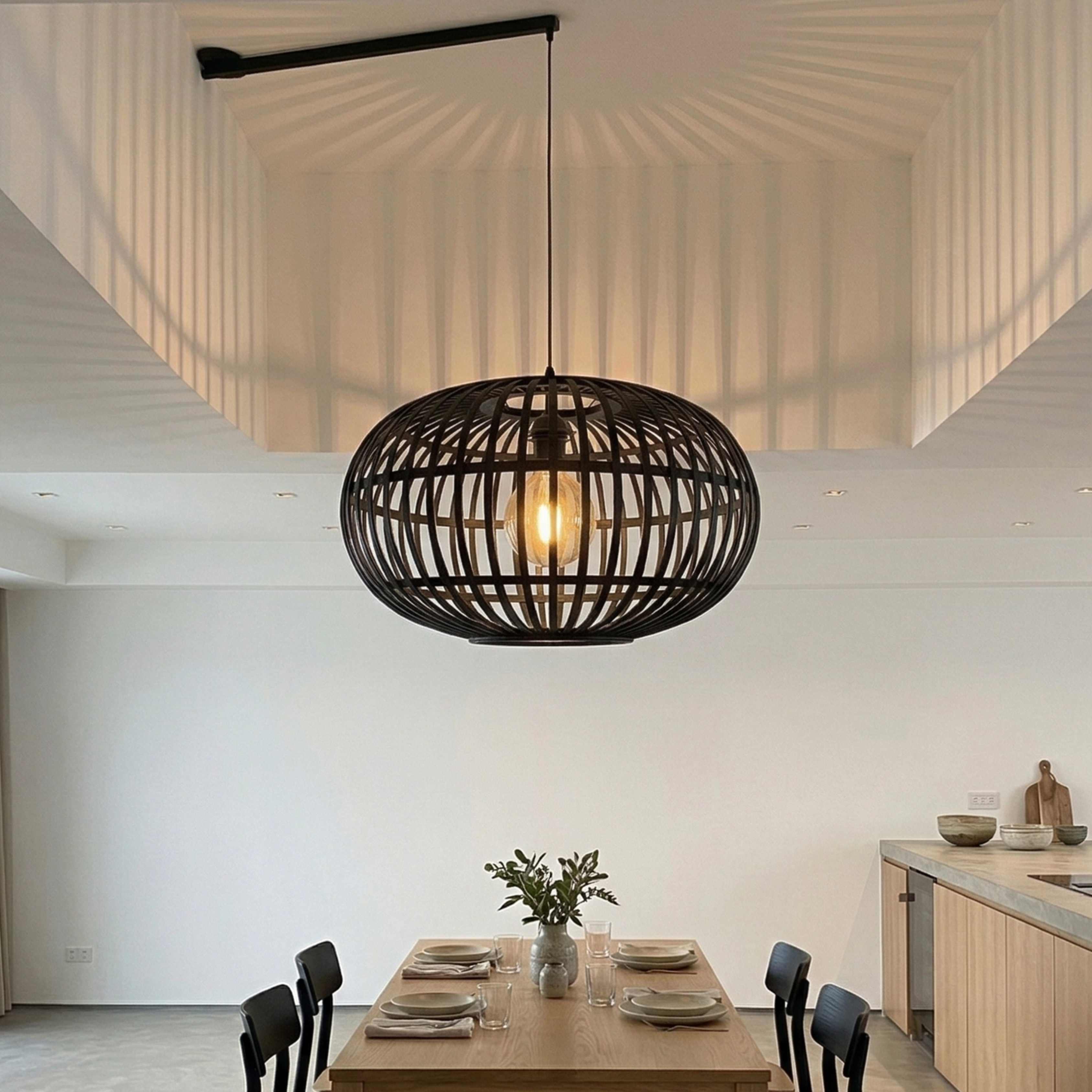 Black Open-Frame Pendant Light – Modern Hanging Ceiling Lamp