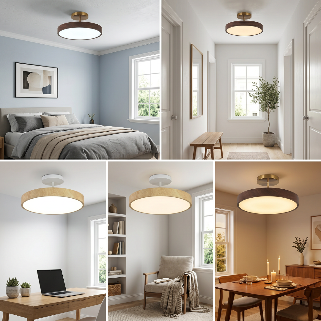 LED Semi-Flush Mount Ceiling Light Fixture – Japanese Round Ceiling Light
