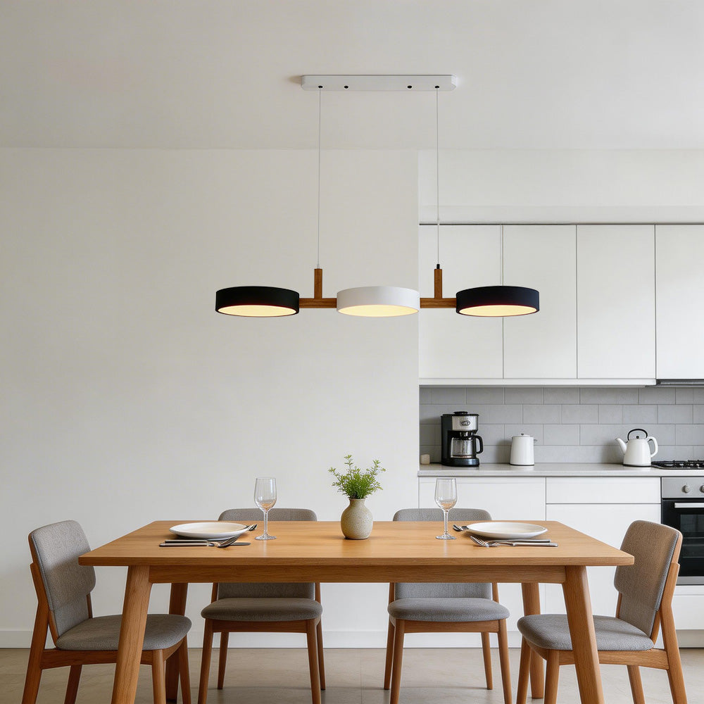 Linear Pendant Light Fixture – Modern Multi-Light LED Ceiling Light with Wood Accents