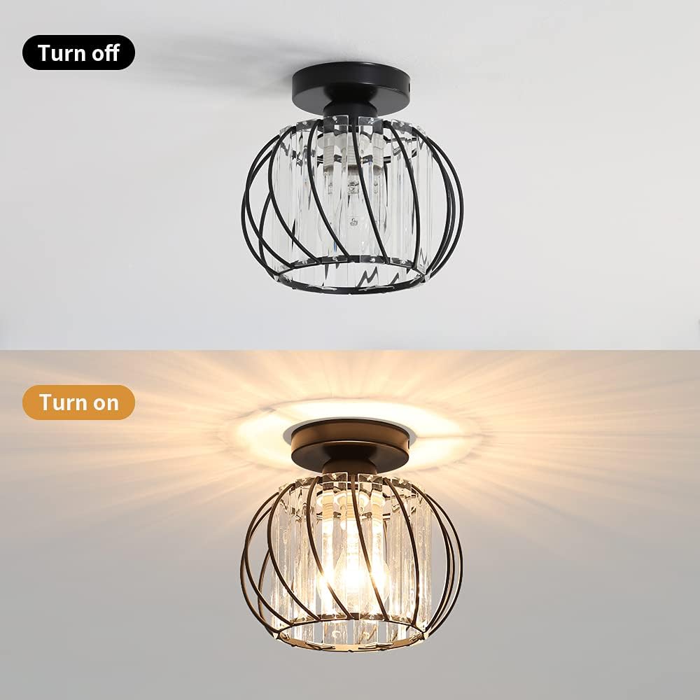 Semi-Flush Mount Ceiling Light Fixture – Modern Black Glass Ceiling Light