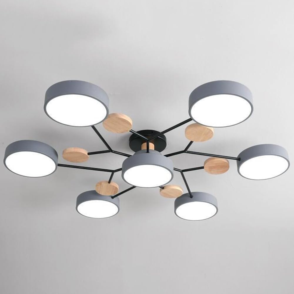 Modern LED Ceiling Light Fixture – Black Round Ceiling Light with Wood Accents