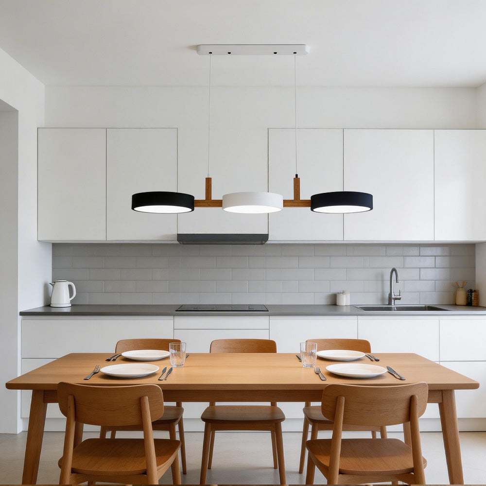 Linear Pendant Light Fixture – Modern Multi-Light LED Ceiling Light with Wood Accents