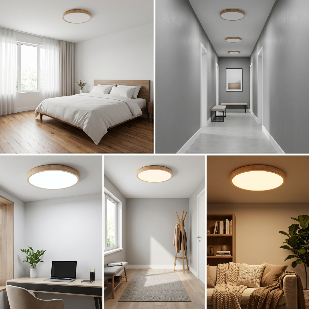 Scandinavian LED Flush Mount Ceiling Light Fixture – Ultra-Thin Solid Wood Round Ceiling Light