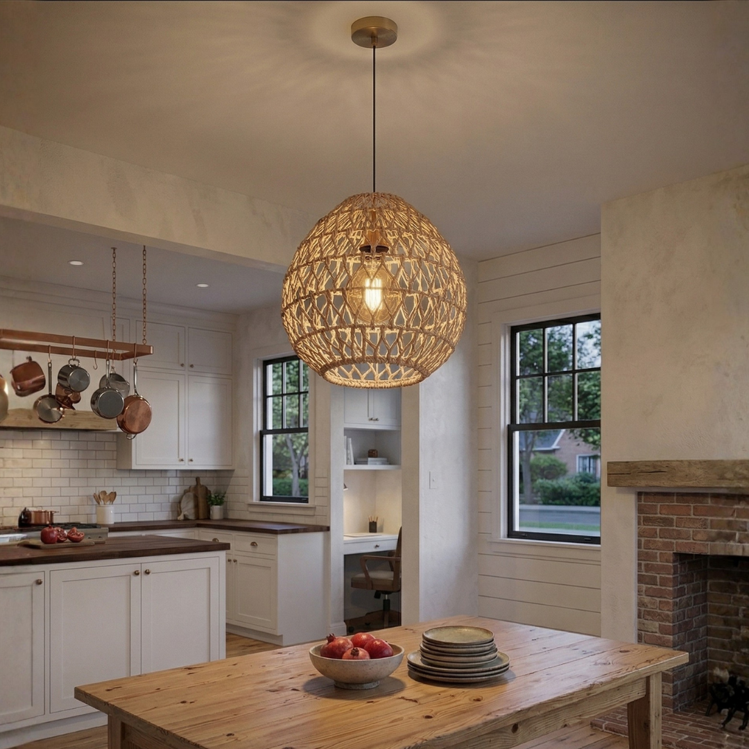Natural Woven Pendant Light – Boho Hanging Ceiling Lamp