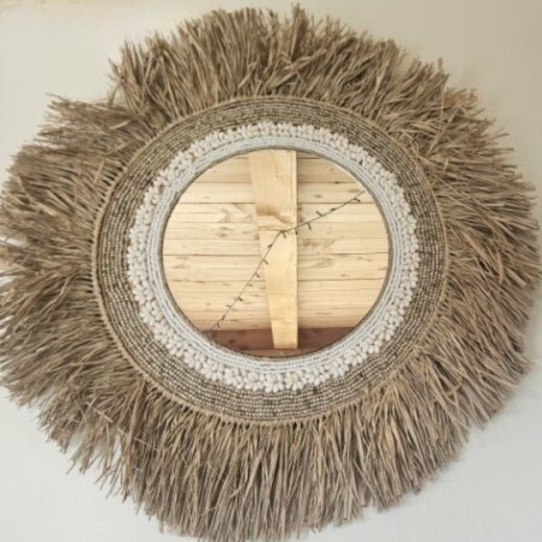Natural Sunburst Wall Mirror – Boho Woven Decorative Mirror