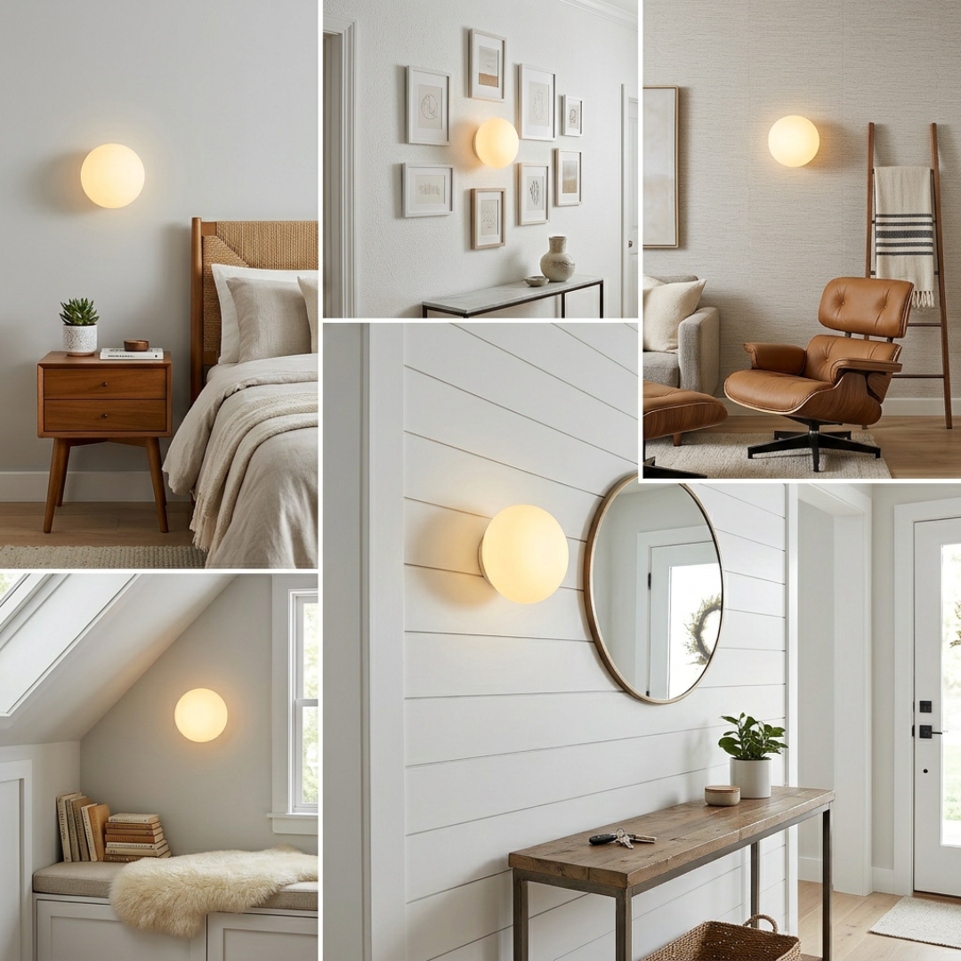 Glass Wall Sconce Light Fixture – Modern Round LED Sconce
