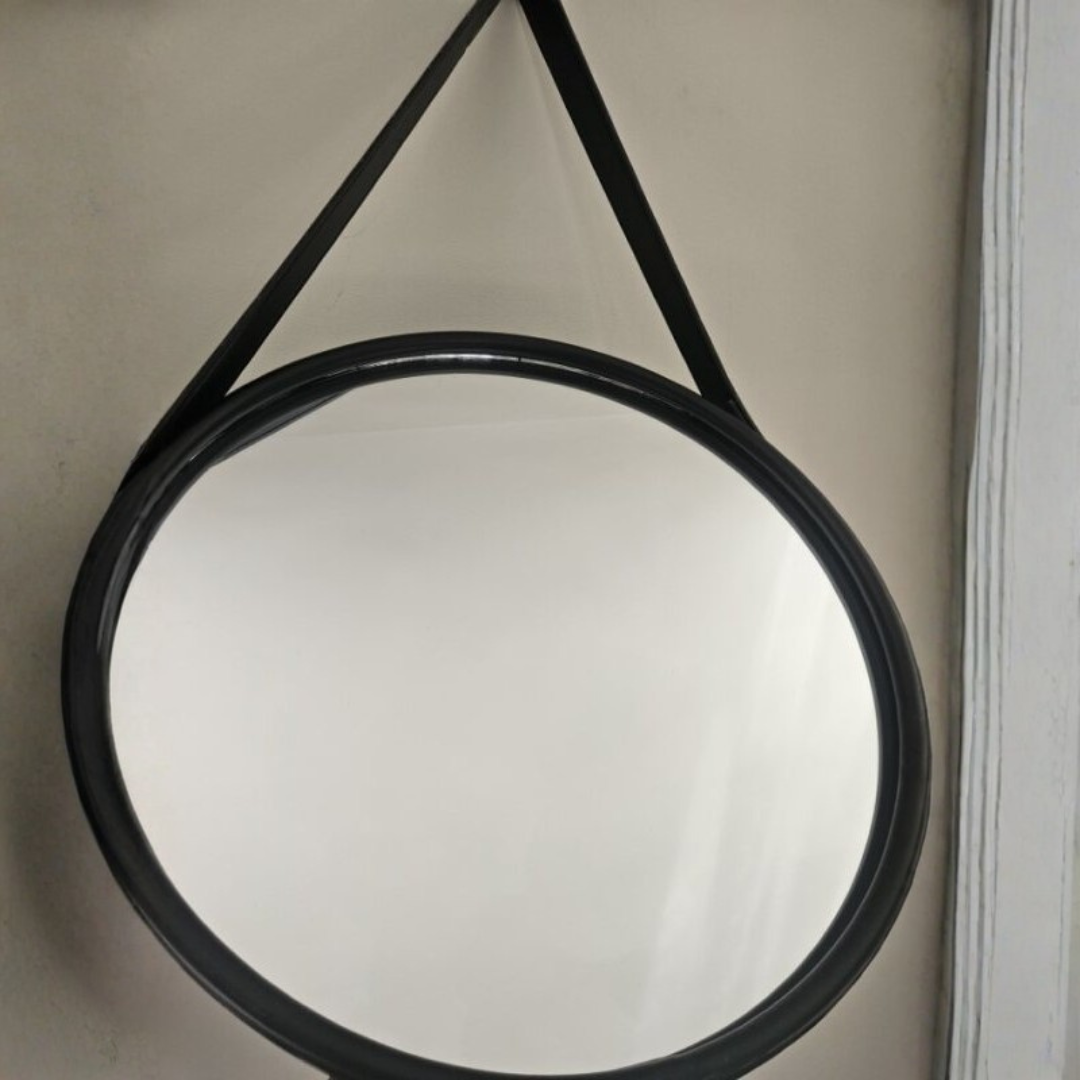 Black Hanging Wall Mirror – Round Decorative Accent Mirror