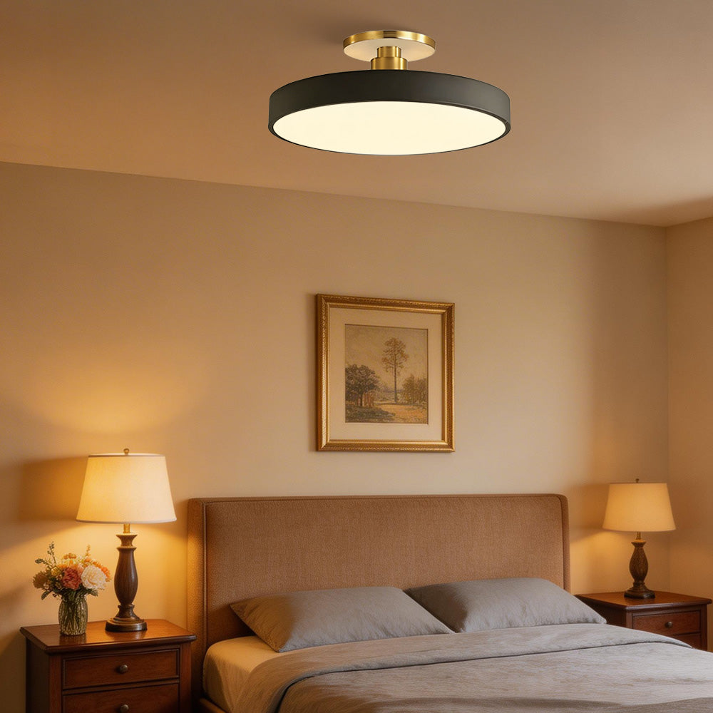 Modern LED Semi-Flush Mount Ceiling Light Fixture – Black Round Ceiling Light