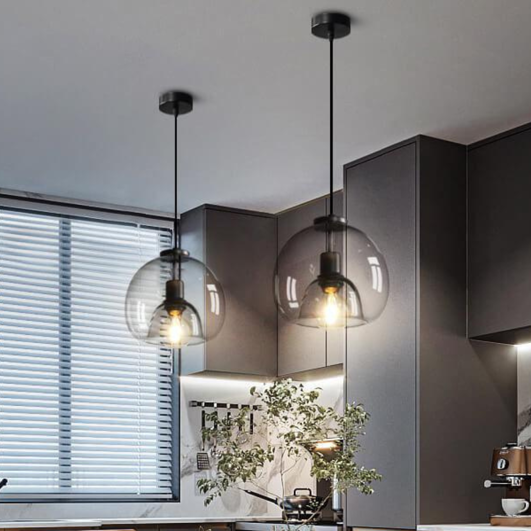 Smoked Glass Pendant Light Fixture – Modern Glass Dome Hanging Ceiling Light