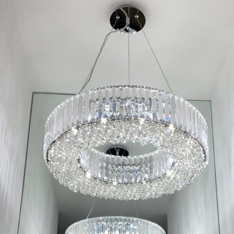 Crystal Chandelier Light Fixture – Polished Chrome Ring Ceiling Light