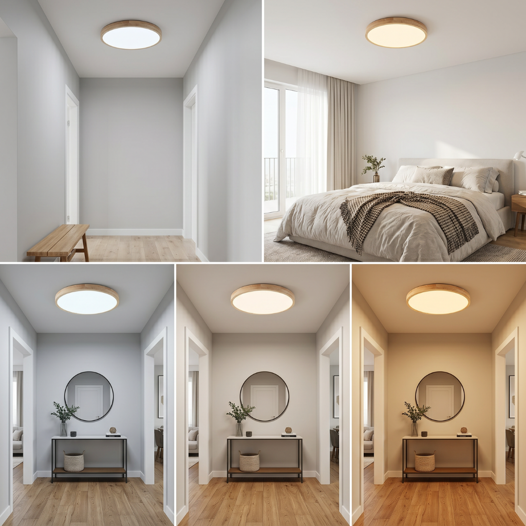 Scandinavian LED Flush Mount Ceiling Light Fixture – Ultra-Thin Solid Wood Round Ceiling Light