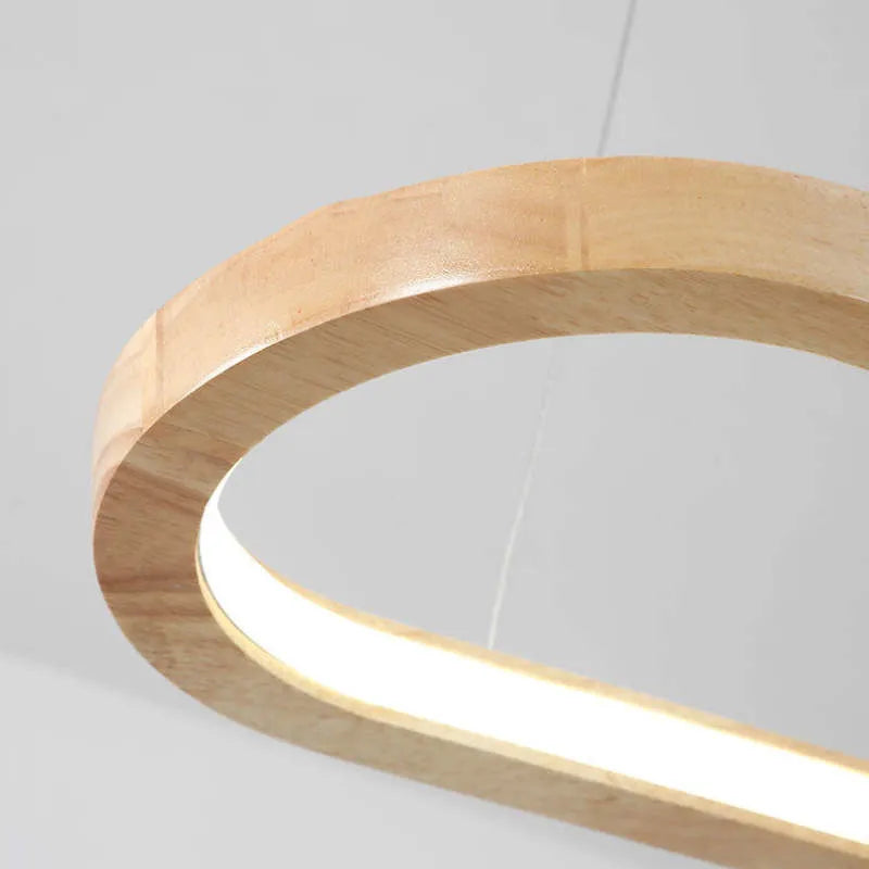 Oval Wood Pendant Light Fixture – Modern Linear LED Kitchen Island Light