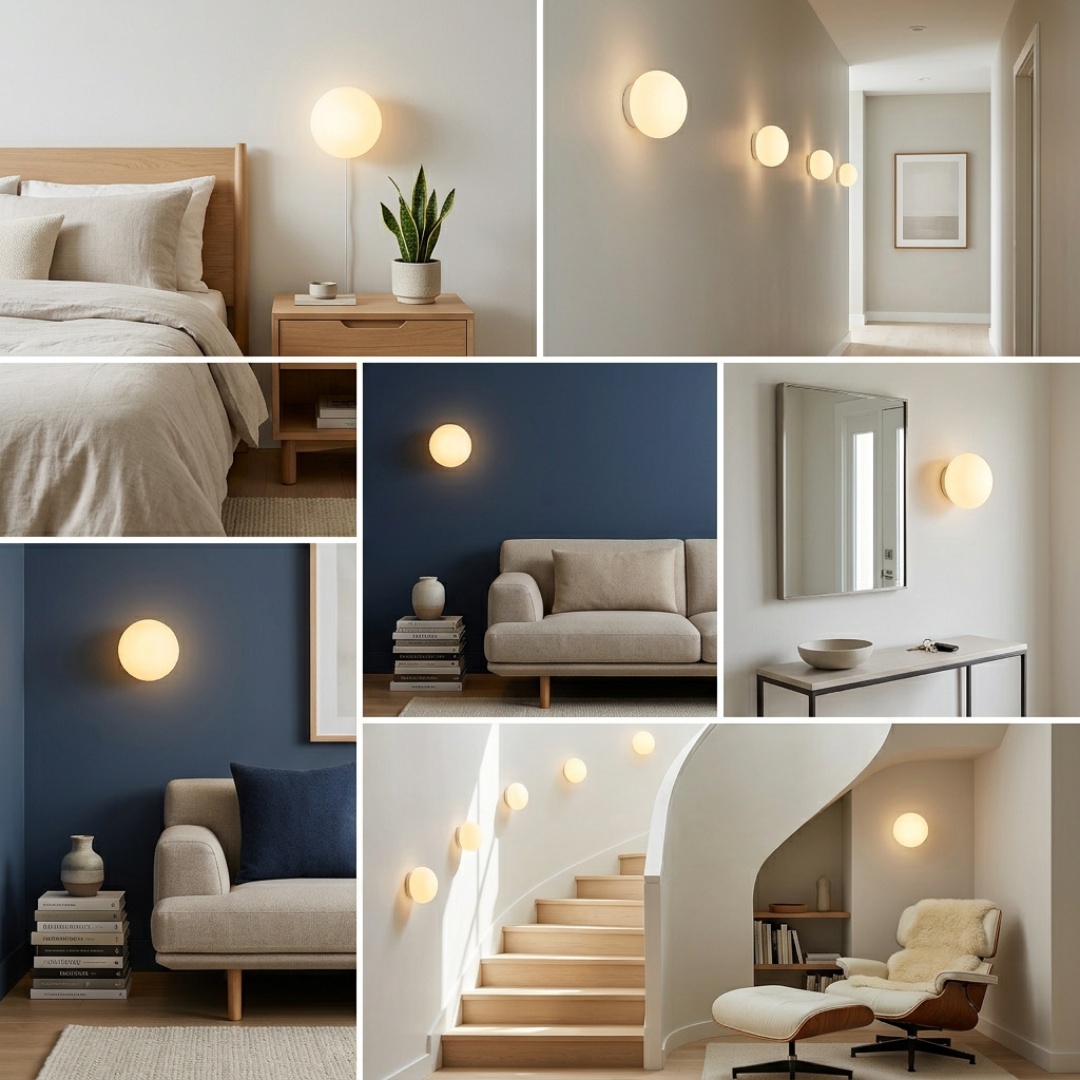 Glass Wall Sconce Light Fixture – Modern Round LED Sconce
