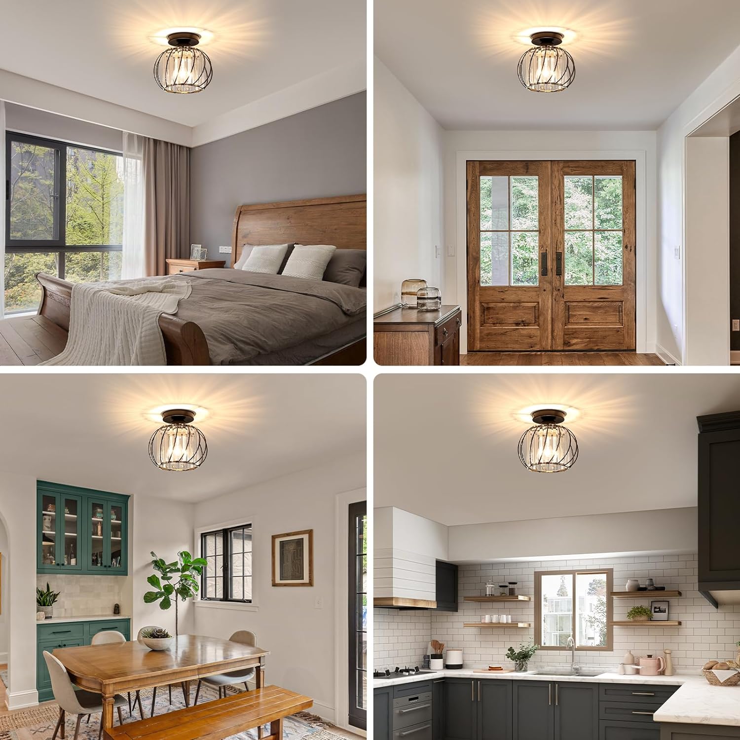 Semi-Flush Mount Ceiling Light Fixture – Modern Black Glass Ceiling Light