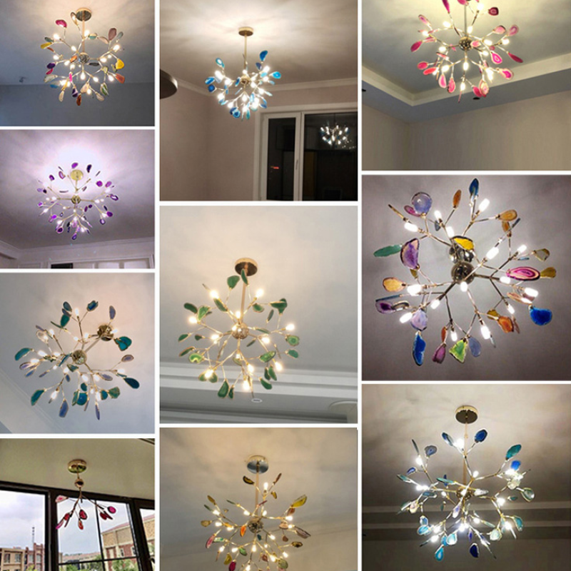 Colorful Agate Chandelier Light Fixture – Modern Branch Ceiling Light