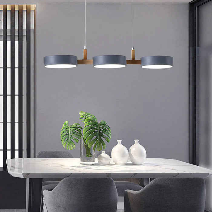 Linear Pendant Light Fixture – Modern Multi-Light LED Ceiling Light with Wood Accents