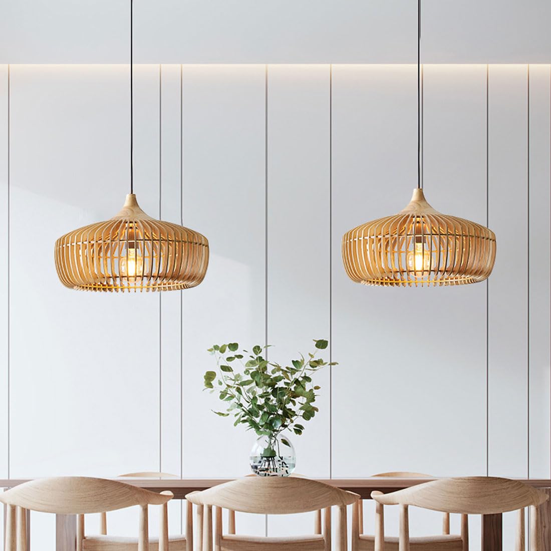 Wood Pendant Light Fixture – Japandi Scandinavian Wooden Ceiling Light